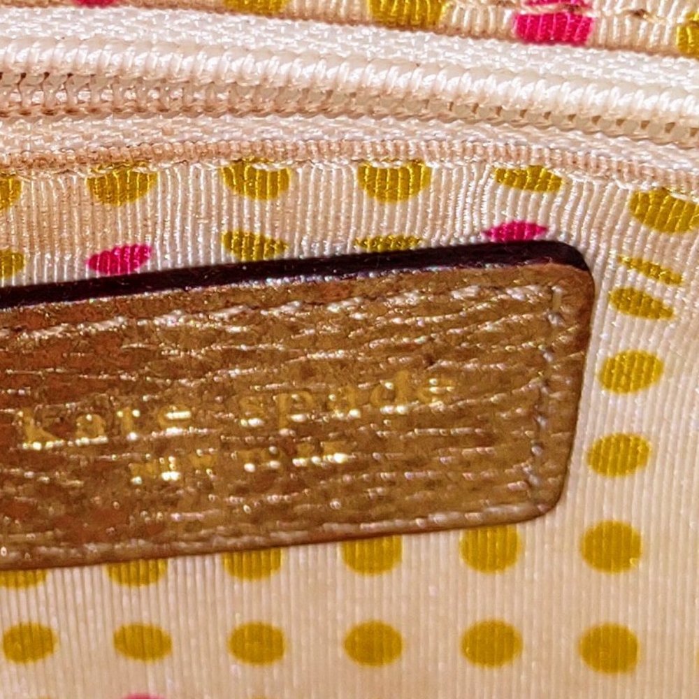 Kate Spade New York Vintage Leather Handbag Gold Metallic Circle Design - Picture 4 of 4